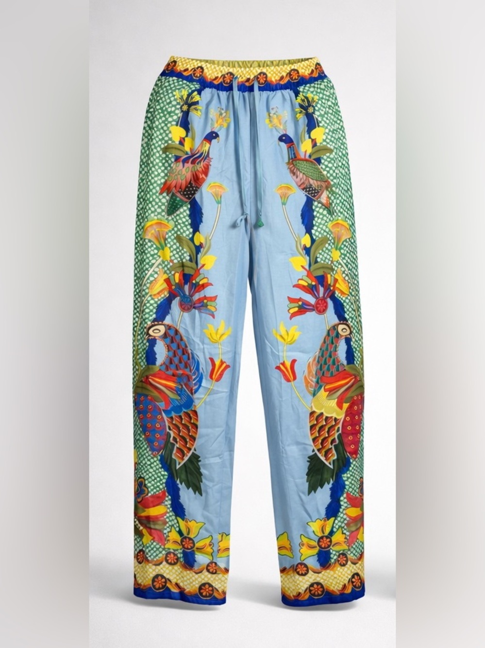 Rousym | Resort Wear Wide Leg Tropical Print Pants | M